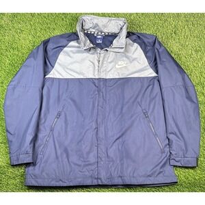 Nike AV15 Winbreaker Zip Out Hood Jacket Mens XL Blue Long Sleeve Running